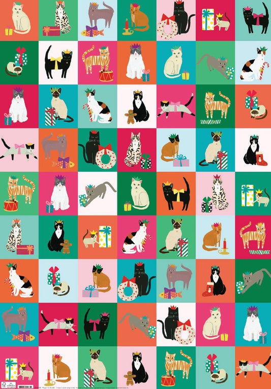 GWX235-Roger La B-Festive Cat Checkerboard-Xmas Wrap-Cosy Cats