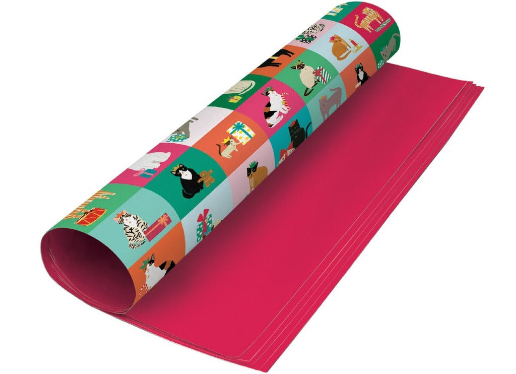 GWX235-Roger La B-Festive Cat Checkerboard-Xmas Wrap-Cosy Cats