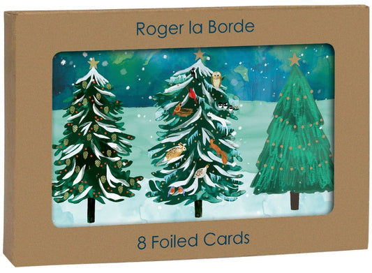 NSX861-Roger La B-Three Festive Trees-Xmas Card Pack-Christmas Conifer