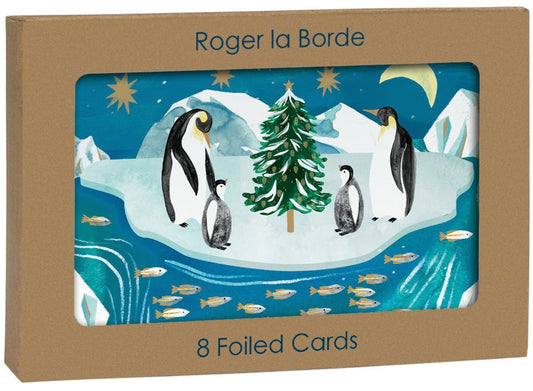NSX862-Roger La B-Penguin Family-Xmas Card Pack-Christmas Conifer