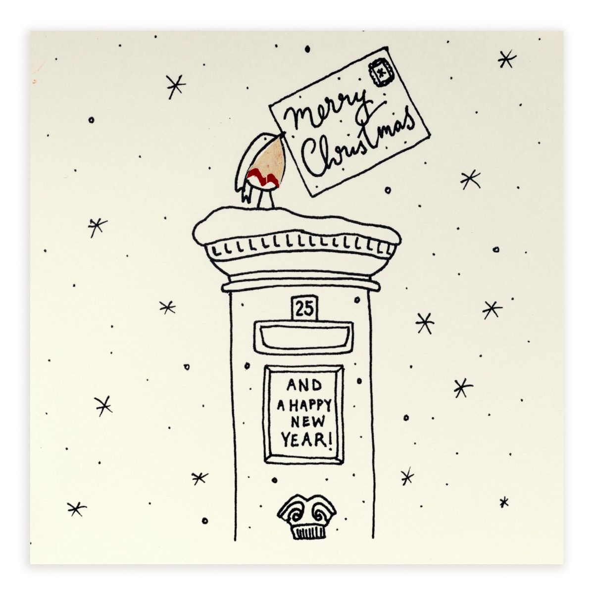 (240)PSC-CPR-Ruth Jackson-Christmas Postbox Robin-Xmas Card-Pencil Shaving Cards