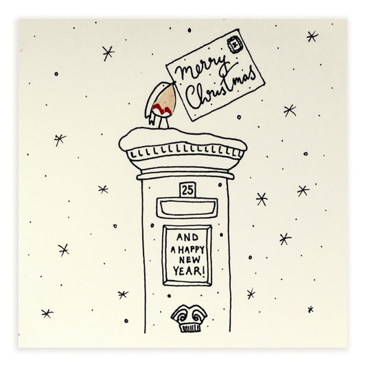 (240)PSC-CPR-Ruth Jackson-Christmas Postbox Robin-Xmas Card-Pencil Shaving Cards