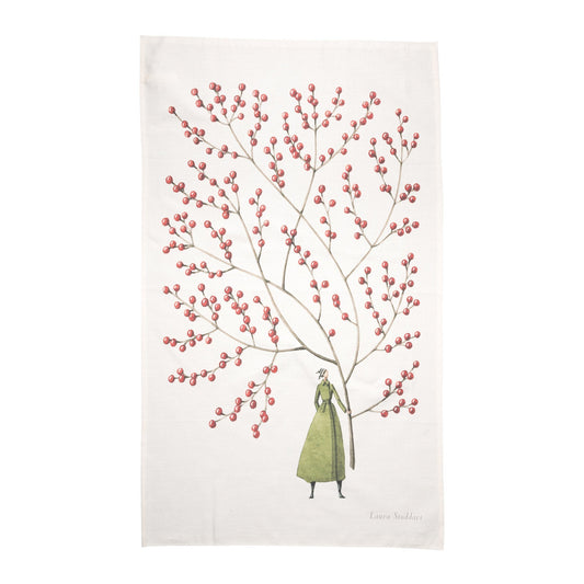 HC016-Laura Stoddart -Red Berries Tea Towel Organic Cotton-Xmas Giftware-