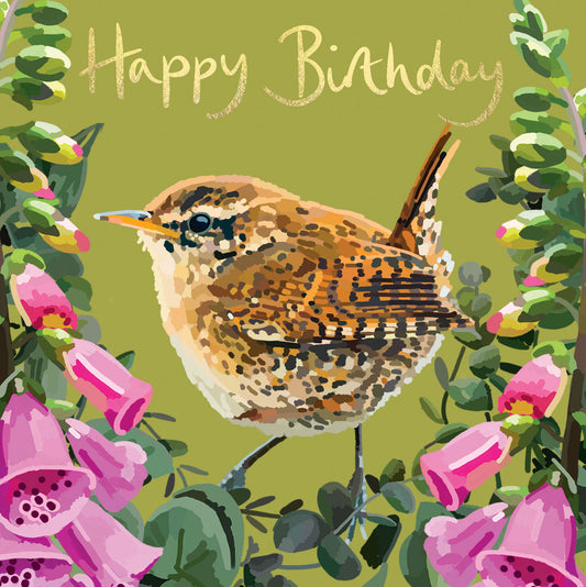 BB002-Sarah Kelleher-Happy Birthday Wren-Card-British Birds