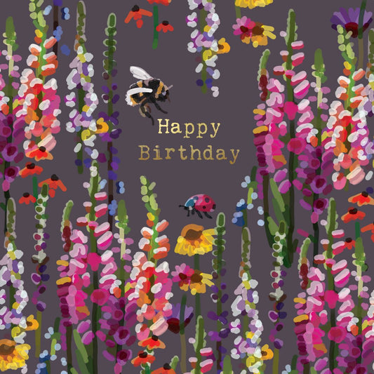 CG001-Sarah Kelleher-Happy Birthday Bees Brown-Card-Cottage Garden
