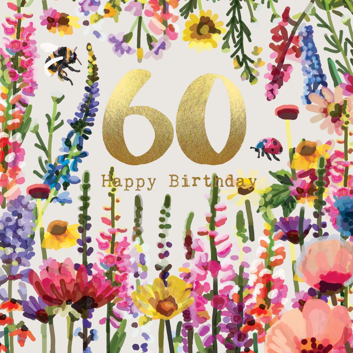 CG008-Sarah Kelleher-60 Happy Birthday Bee-Card-Cottage Garden