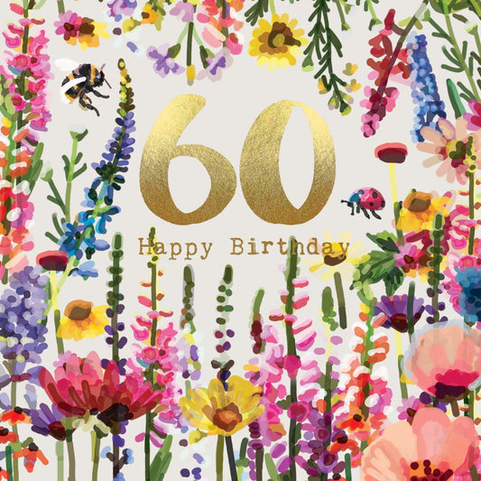 CG008-Sarah Kelleher-60 Happy Birthday Bee-Card-Cottage Garden