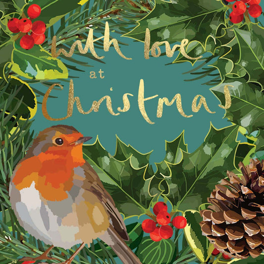 CH128-Sarah Kelleher-With Love At Christmas Robin-Xmas Card-