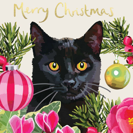 CP002-Sarah Kelleher-Merry Christmas Black Cat-Xmas Card-