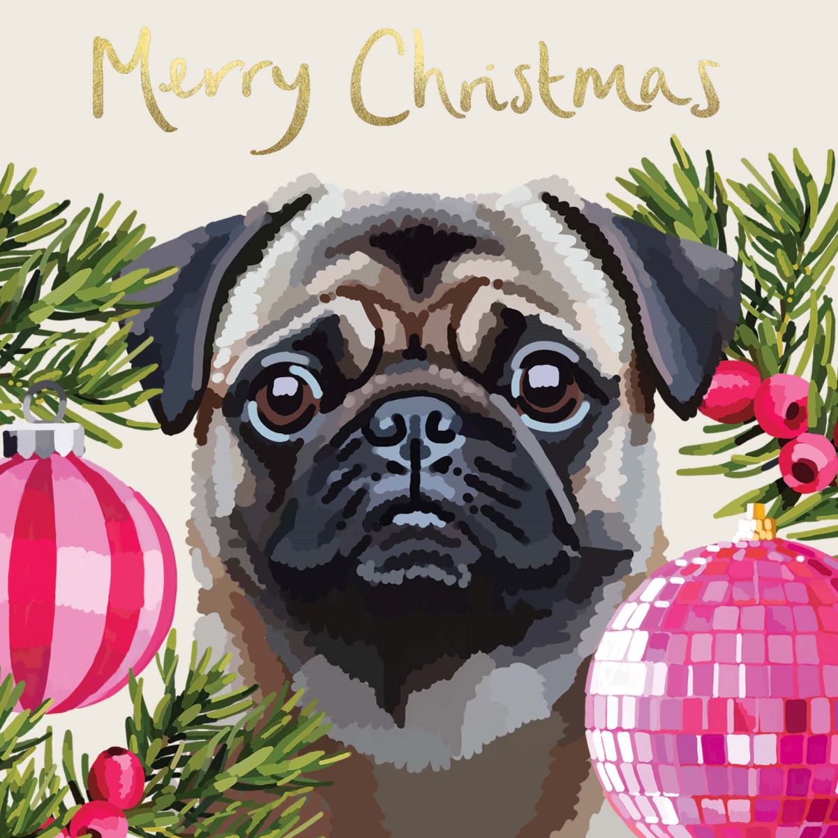 CP004-Sarah Kelleher-Merry Christmas Pug-Xmas Card-