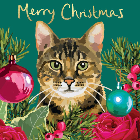 CP005-Sarah Kelleher-Merry Christmas Tabby Cat-Xmas Card-