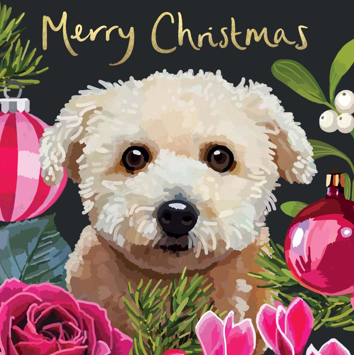 CP006-Sarah Kelleher-Merry Christmas Bichon Frise-Xmas Card-