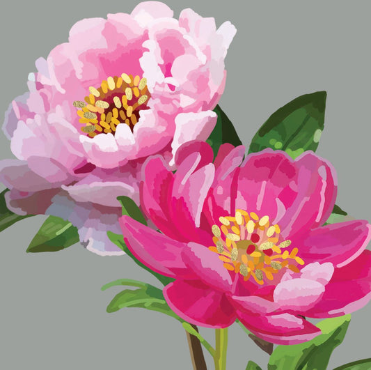 PN015-Sarah Kelleher-2 Pink Peonies Blank-Card-Peonies