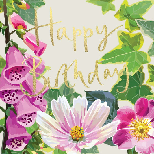 SF045-Sarah Kelleher-Happy Birthday Foxglove Pinks-Card-Summer Florals