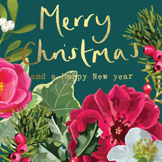 TC003-Sarah Kelleher-Merry Christmas Green Floral-Xmas Card-