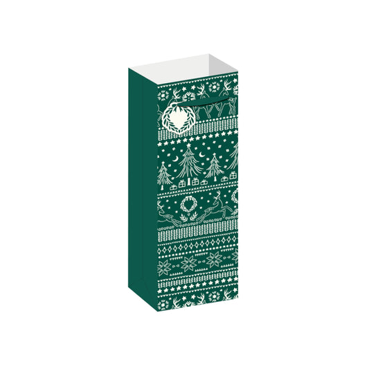 BBX5406-Scarpa-Green Fair Isle Knit Bottle Bag 355X85X130Mm-Xmas Gift Bag-