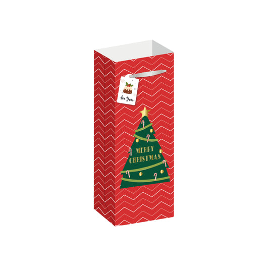 BBX5413-Scarpa-Red Christmas Tree Bottle Bag 355X85X130Mm-Xmas Gift Bag-