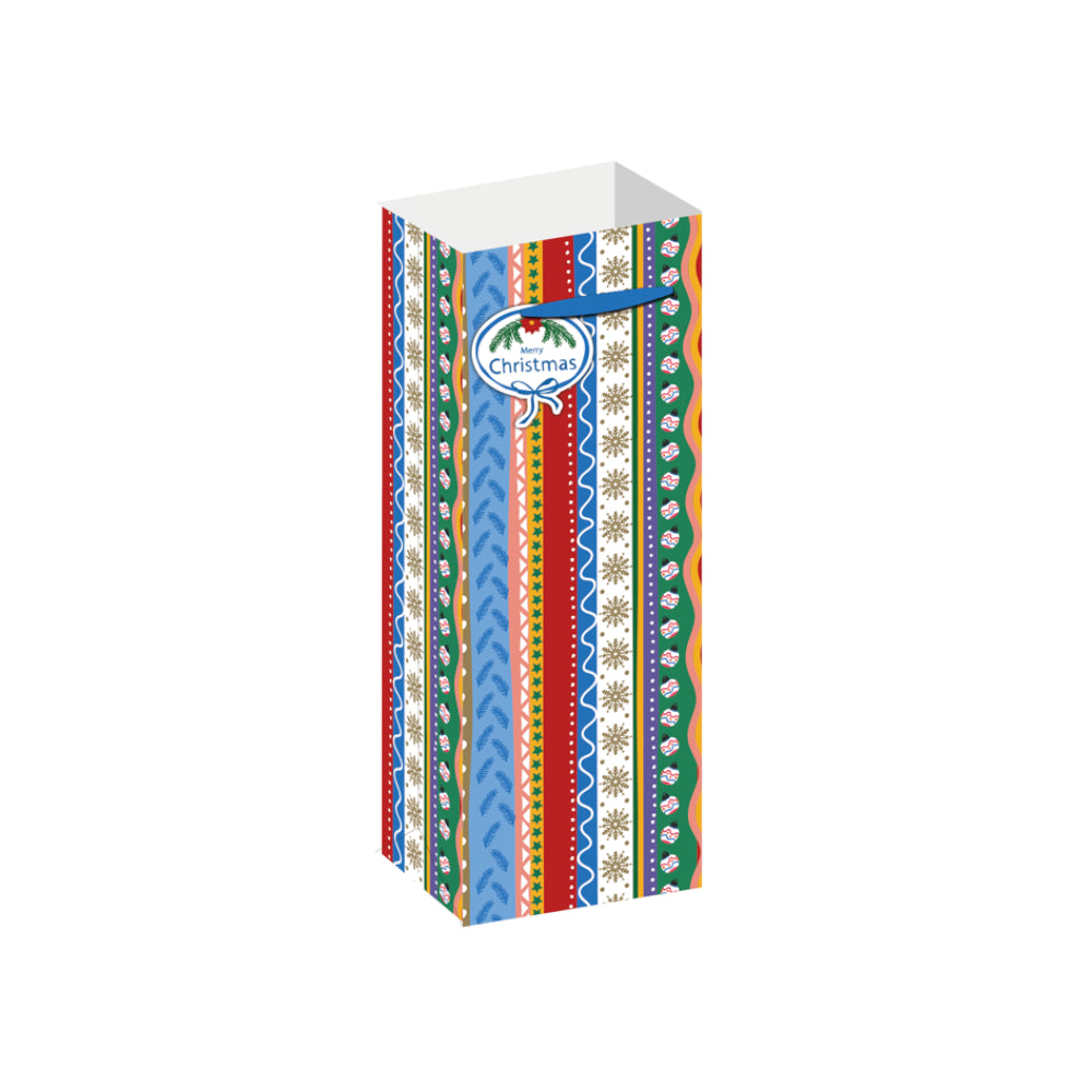BBX5437-Scarpa-Colorful Festive Stripes Bottle Bag 355X85X130Mm-Xmas Gift Bag-