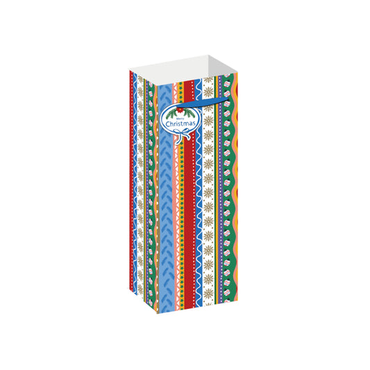 BBX5437-Scarpa-Colorful Festive Stripes Bottle Bag 355X85X130Mm-Xmas Gift Bag-