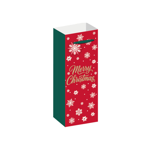 BBX5444-Scarpa-Red & Gold Snowflakes Bottle Bag 355X85X130Mm-Xmas Gift Bag-