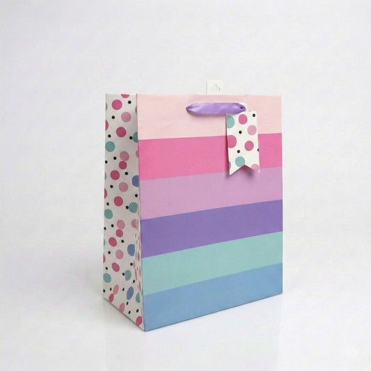 BM7263-Scarpa-Pink Rainbow And Spots Medium Gift Bag 330X140X265Mm-Gift Bag-