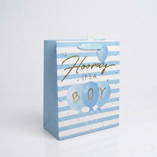 BM7300-Scarpa-Hooray It'S A Boy Blue Stripe Medium Gift Bag 330X140X265Mm-Gift Bag-