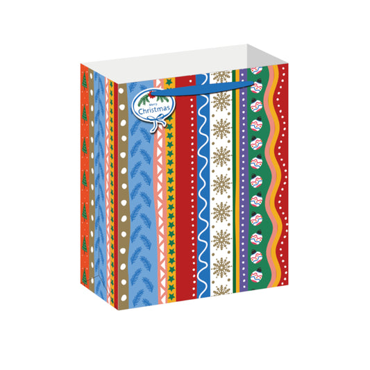 BMX5567-Scarpa-Colorful Festive Stripes Medium Gift Bag Medium Gift Bag 330X140X265Mm-Xmas Gift Bag-