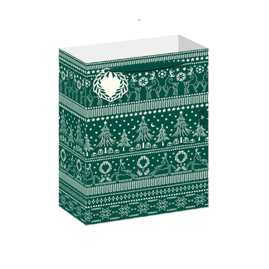 BMX5574-Scarpa-Green Fair Isle Knit Medium Gift Bag Medium Gift Bag 330X140X265Mm-Xmas Gift Bag-