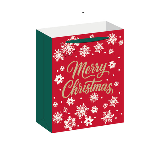 BMX5598-Scarpa-Red & Gold Snowflakes Medium Gift Bag Medium Gift Bag 330X140X265Mm-Xmas Gift Bag-