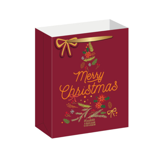 BMX5628-Scarpa-Burgundy Foliage Tree Medium Gift Bag Medium Gift Bag 330X140X265Mm-Xmas Gift Bag-