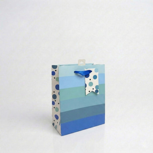 BS7379-Scarpa-Blue Rainbow And Spots Small Gift Bag 228X90X178Mm-Gift Bag-