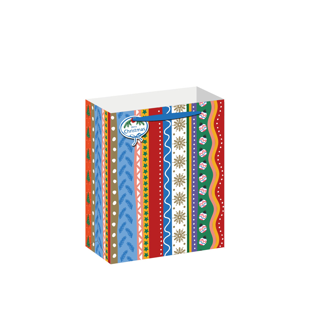 BSX5475-Scarpa-Colorful Festive Stripes Small Gift Bag 228X90X178Mm-Xmas Gift Bag-