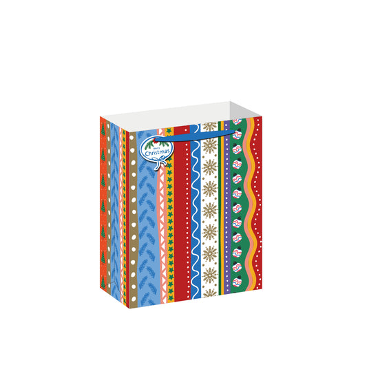 BSX5475-Scarpa-Colorful Festive Stripes Small Gift Bag 228X90X178Mm-Xmas Gift Bag-