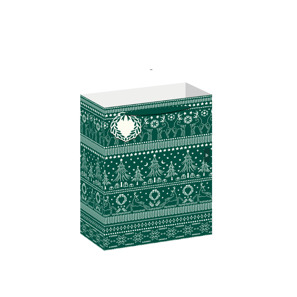 BSX5482-Scarpa-Green Fair Isle Knit Small Gift Bag 228X90X178Mm-Xmas Gift Bag-