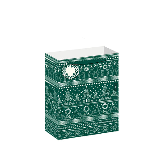 BSX5482-Scarpa-Green Fair Isle Knit Small Gift Bag 228X90X178Mm-Xmas Gift Bag-