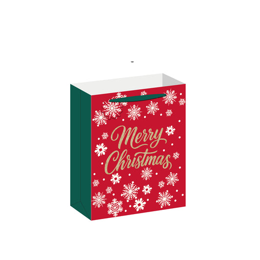 BSX5505-Scarpa-Red & Gold Snowflakes Small Gift Bag 228X90X178Mm-Xmas Gift Bag-