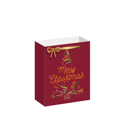 BSX5536-Scarpa-Burgundy Foliage Tree Small Gift Bag 228X90X178Mm-Xmas Gift Bag-