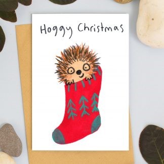 JOCHX001-Scarpa Cards-Hoggy Christmas Stocking-Xmas Card-Jo Clark