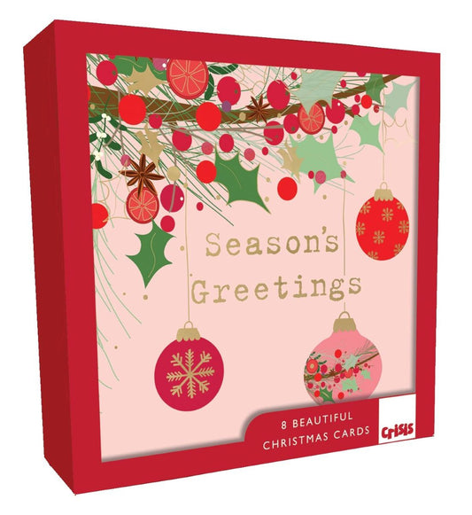 XCR049-Second Nature-Season'S Greetings Baubles-Xmas Card Pack-Crisis Charity Range