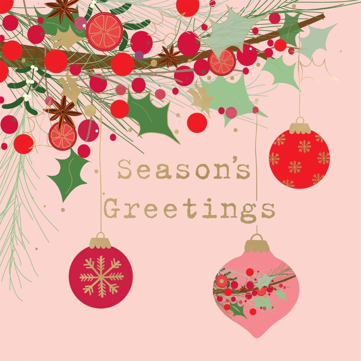 XCR049-Second Nature-Season'S Greetings Baubles-Xmas Card Pack-Crisis Charity Range