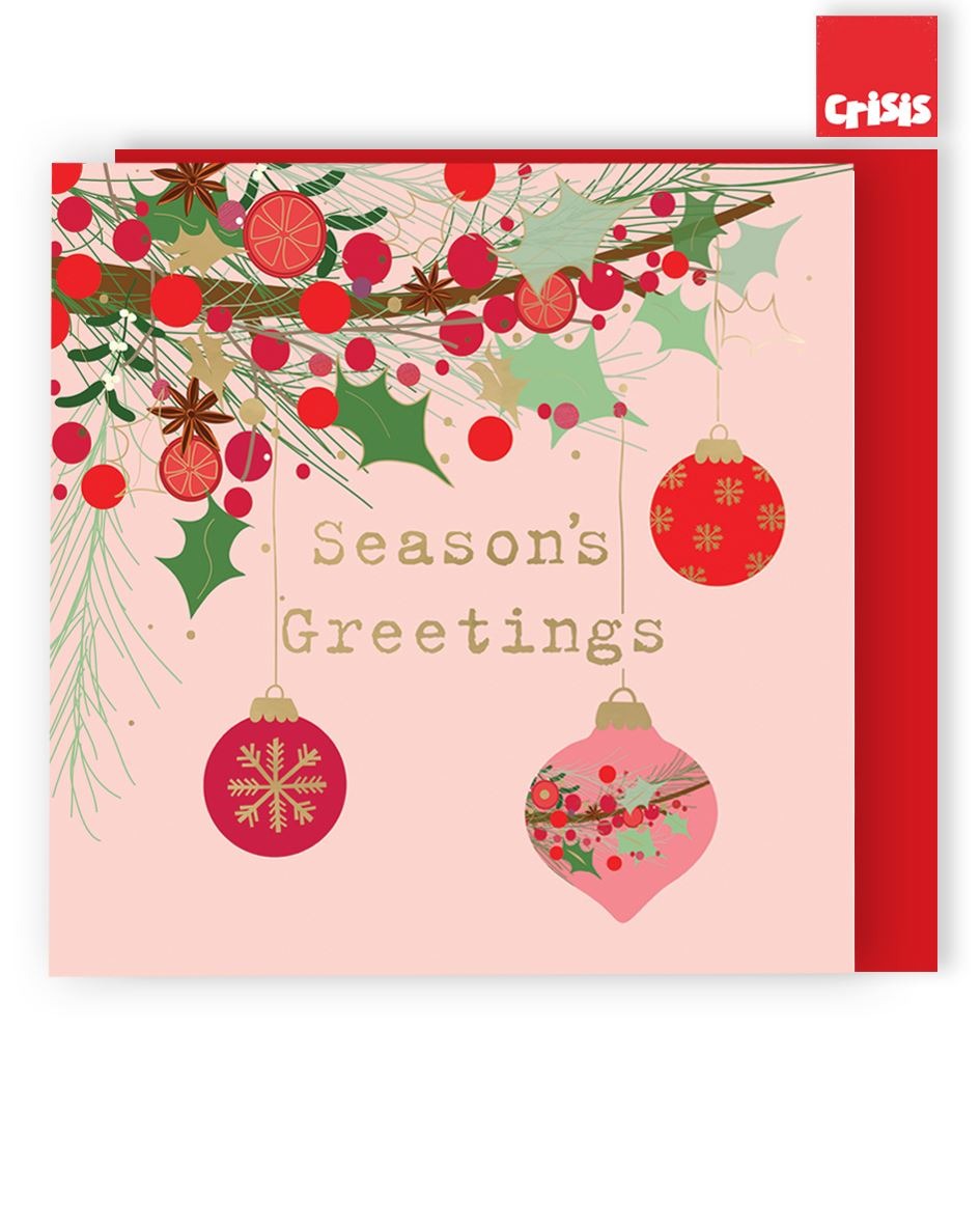 XCR049-Second Nature-Season'S Greetings Baubles-Xmas Card Pack-Crisis Charity Range