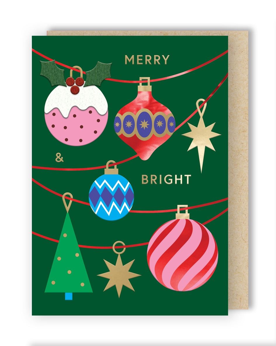XFF001-Second Nature-Merry & Bright-Xmas Card Pack-Fir & Felt