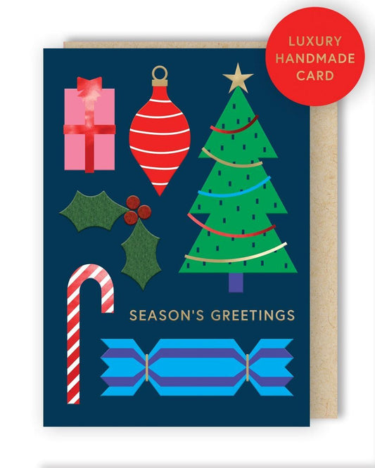 XFF002S-Second Nature-Season'S Greetings-Xmas Card-Fir & Felt