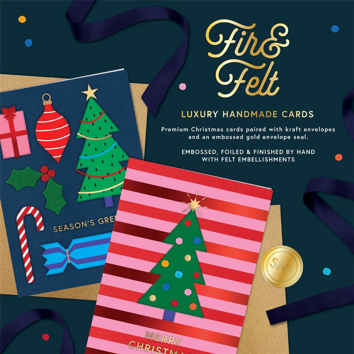XFF006S-Second Nature-Crackers-Xmas Card-Fir & Felt