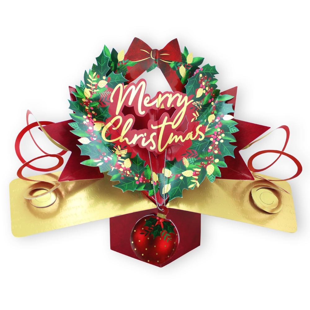 XPOP077-Second Nature-Merry Christmas Wreath-Xmas Card-Pop Ups