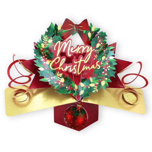 XPOP077-Second Nature-Merry Christmas Wreath-Xmas Card-Pop Ups