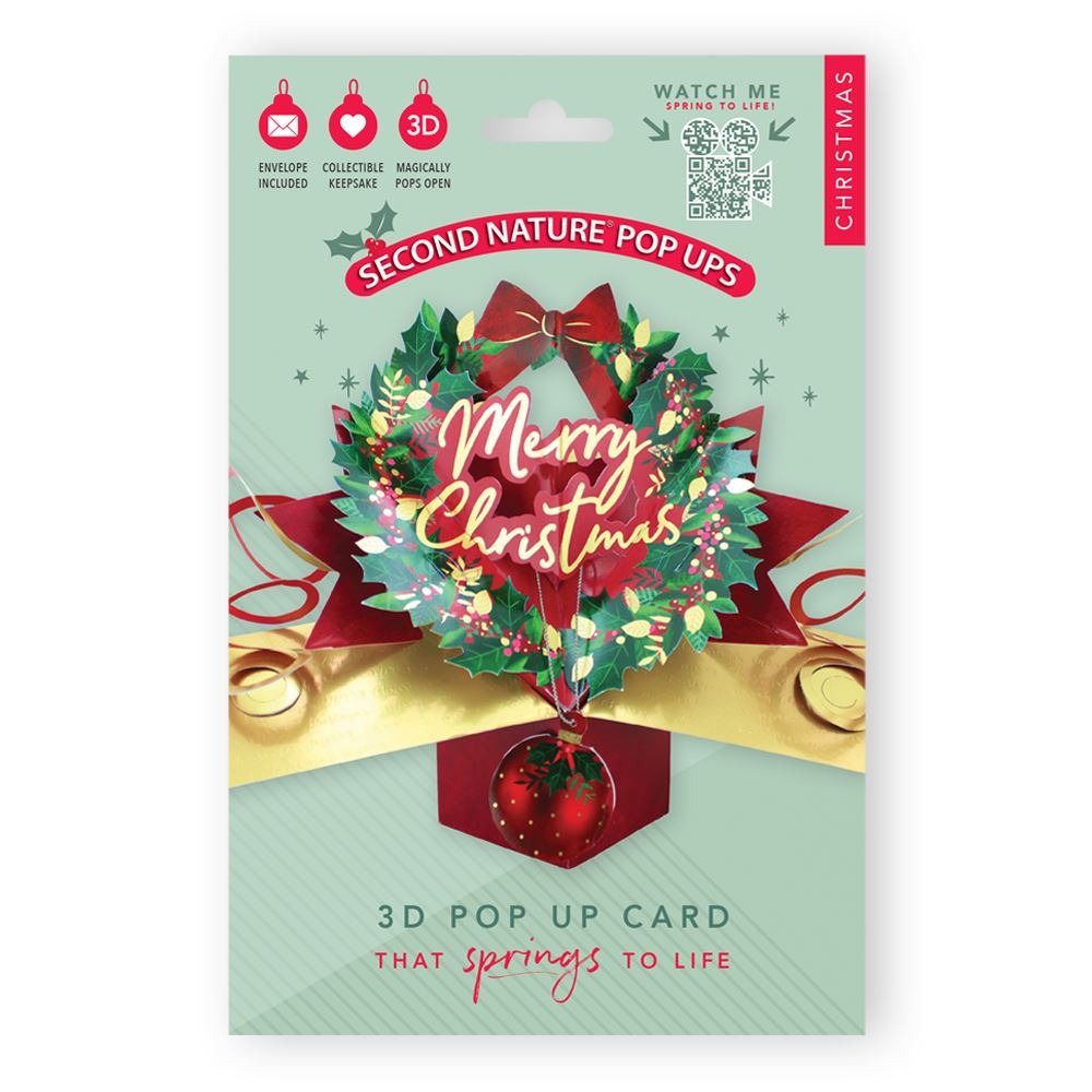 XPOP077-Second Nature-Merry Christmas Wreath-Xmas Card-Pop Ups