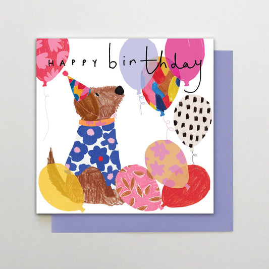 HA006-Stop The Clock-Dog With Birthday Balloons-Card-Happy Days