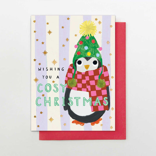 IC004-Stop The Clock-Cosy Christmas Penguin-Xmas Card-It'S Christmas