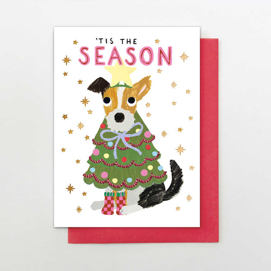 IC005-Stop The Clock-Dog In Tree-Xmas Card-It'S Christmas